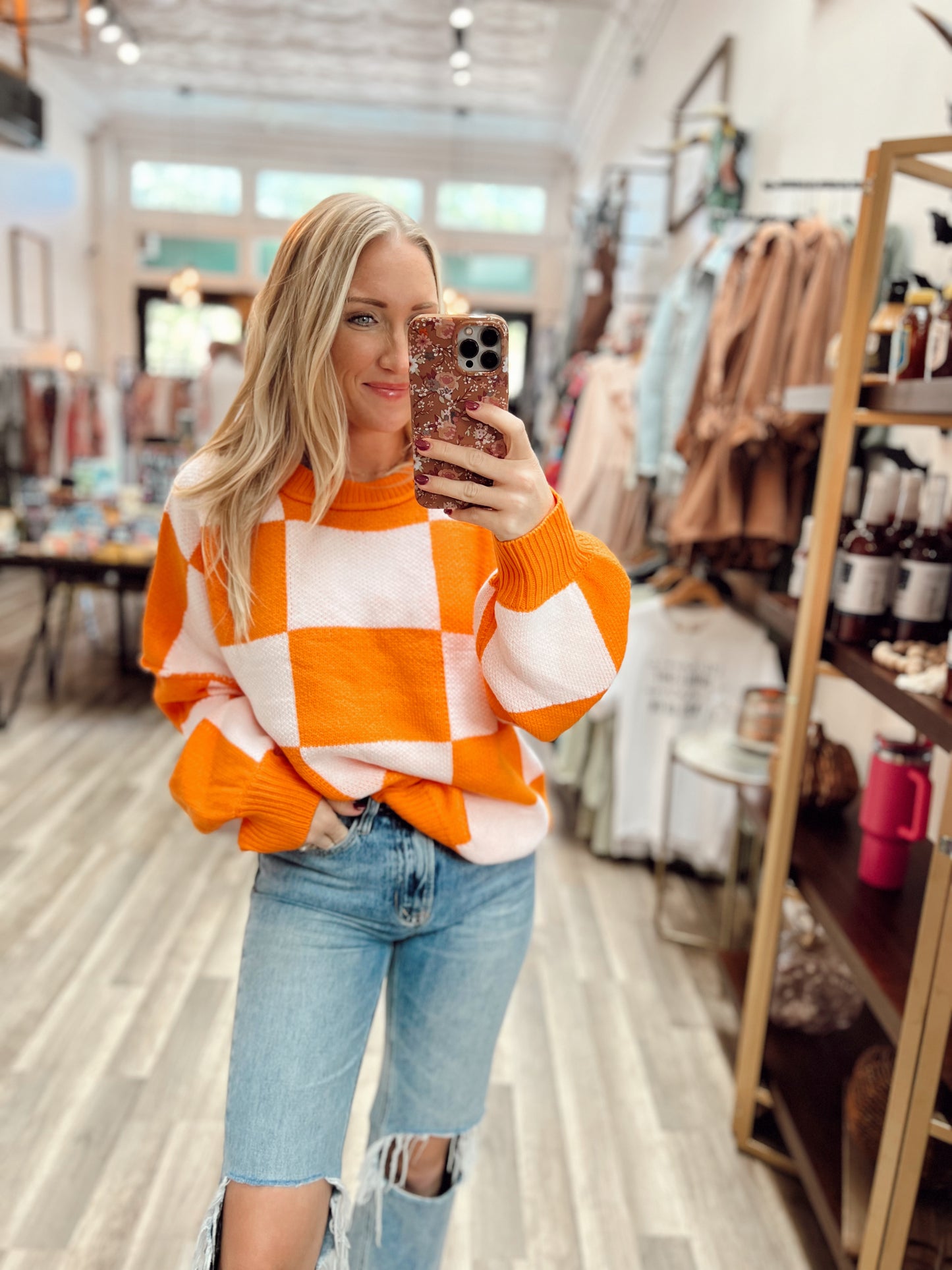 Orange Checkered Sweater
