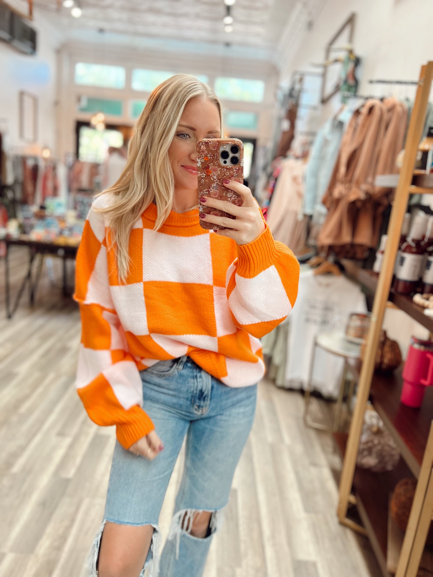Orange Checkered Sweater