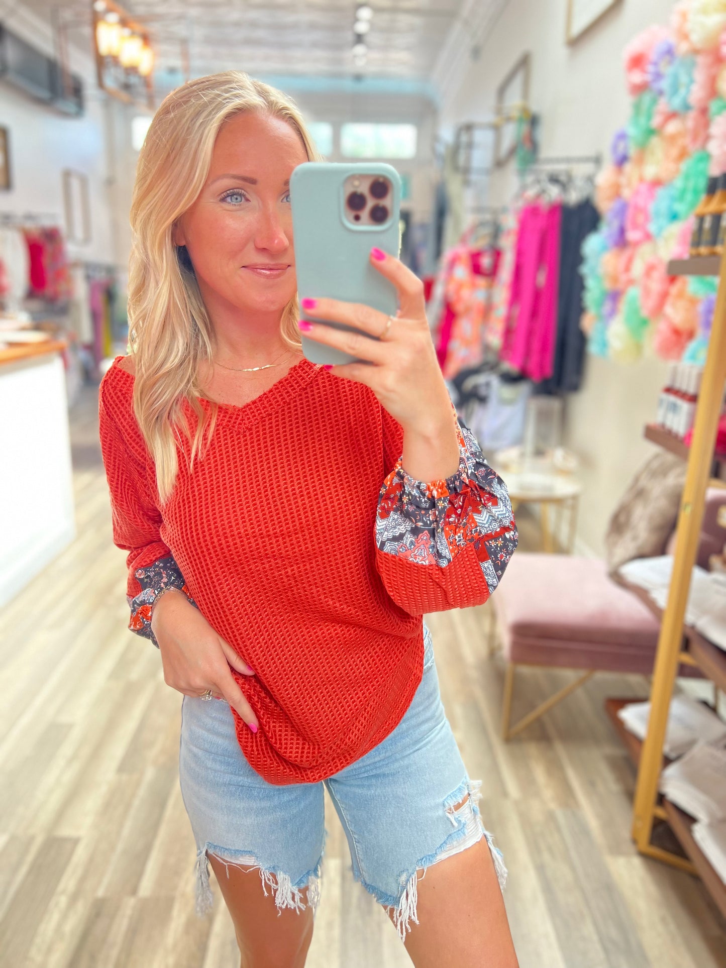 Riley Floral Waffle Top