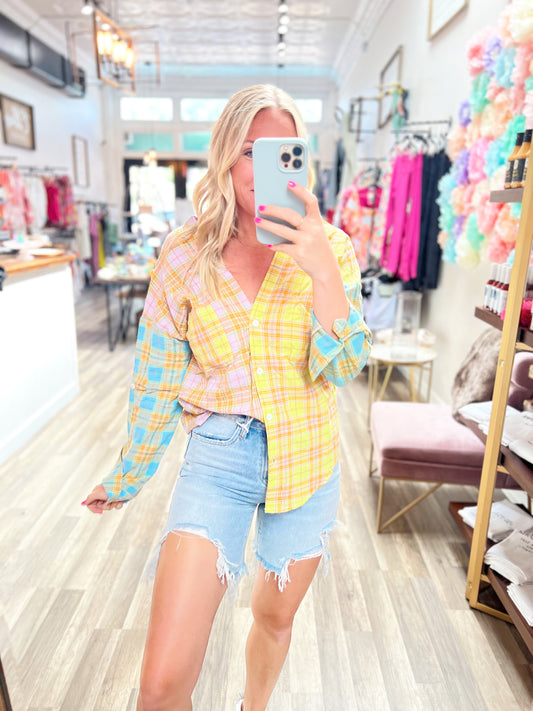 Color Block Flannel Top